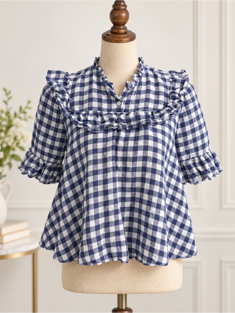 Zara Blue Gingham Ruffle Peplum Top